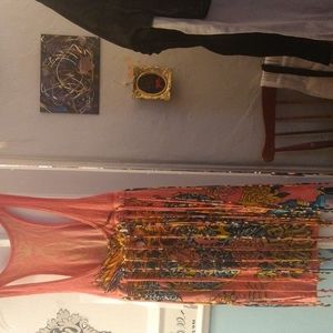 Christian Audigier Pink Logo Tattoo Fringe Dress